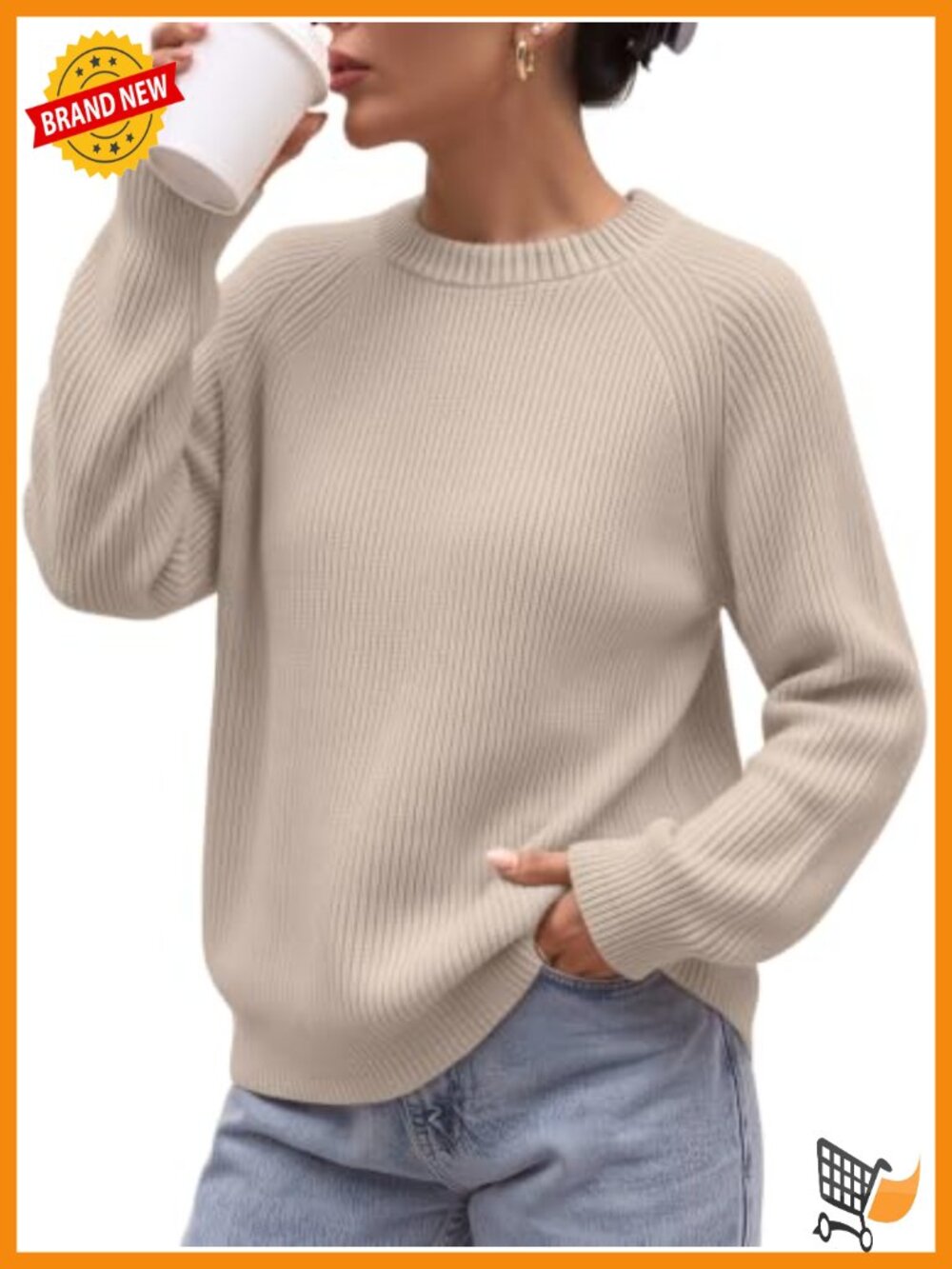 Womens Soft Knit Pullover Sweater Crew Neck Raglan Sleeve Fall Winter
